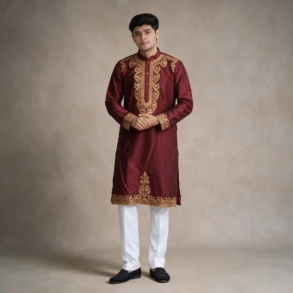 Zapvo_Curves_Jacquard_Heavy_Kurta_Wine