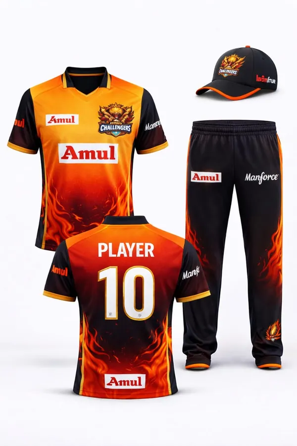 Black_And_Orange_Polyester_And_Spandex_Cricket_Jersey_Set_Sportswear_Set