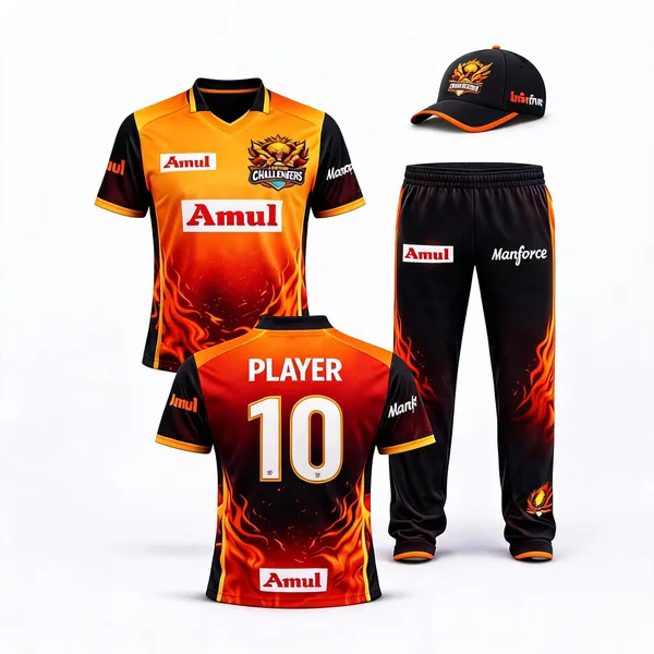 Black_And_Orange_Polyester_And_Spandex_Cricket_Jersey_Set_Sportswear_Set