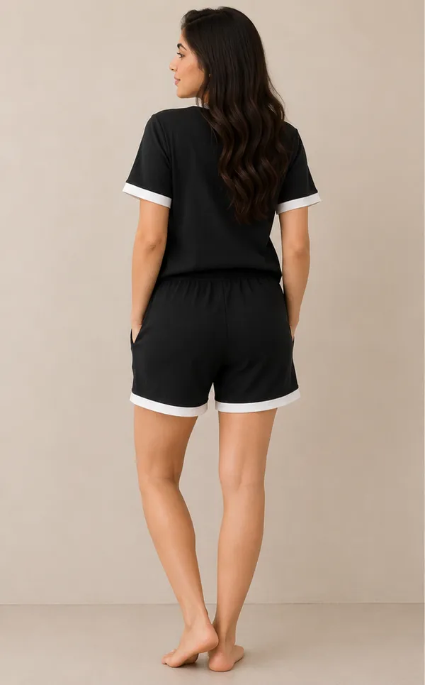 Black_Lycra_Relaxed_Contrast_Trim_T-Shirt_Shorts_Set_For_Women
