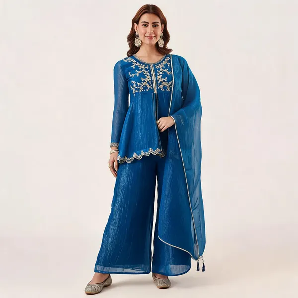 Blue_Ancysilk_Flared_Anarkali_Suit_Set_For_Women