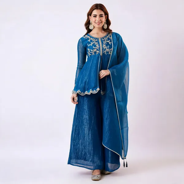 Blue_Ancysilk_Flared_Anarkali_Suit_Set_For_Women