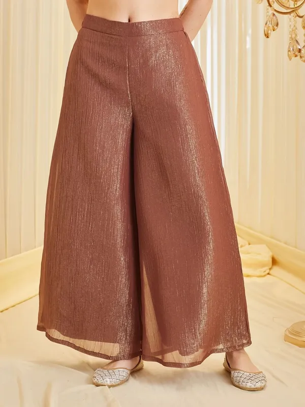 Brown_Ancysilk_Flared_Embroidered_Kurta_Set_For_Women