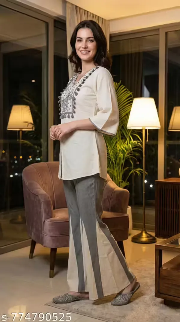 Beige_Khadi_Cotton_Relaxed_Embroidered_Kurta_Palazzo_Set_For_Women