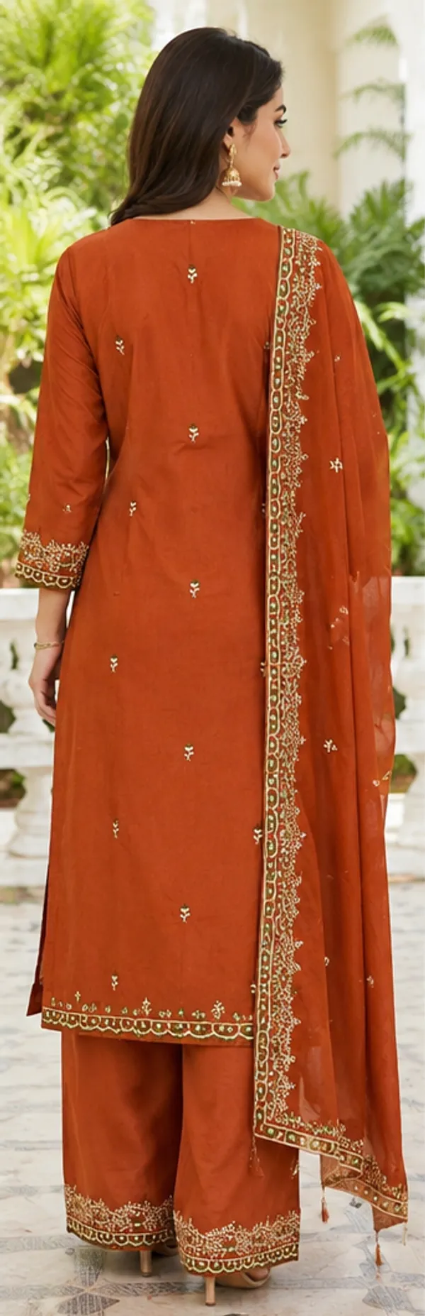 Orange_Chanderi_Silk_Straight_Embroidered_Kurta_Set_For_Women