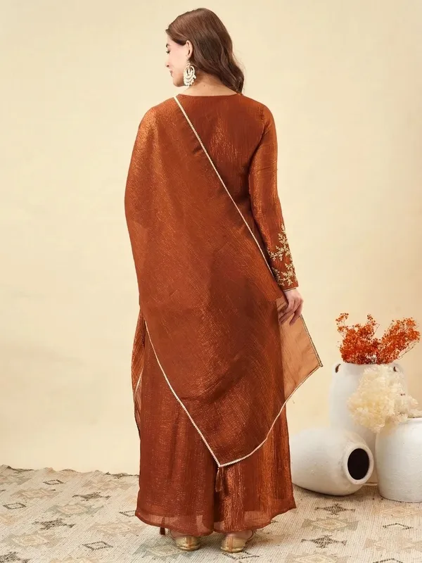 Rust_Ancysilk_Straight_Embroidered_Kurta_Set_For_Women
