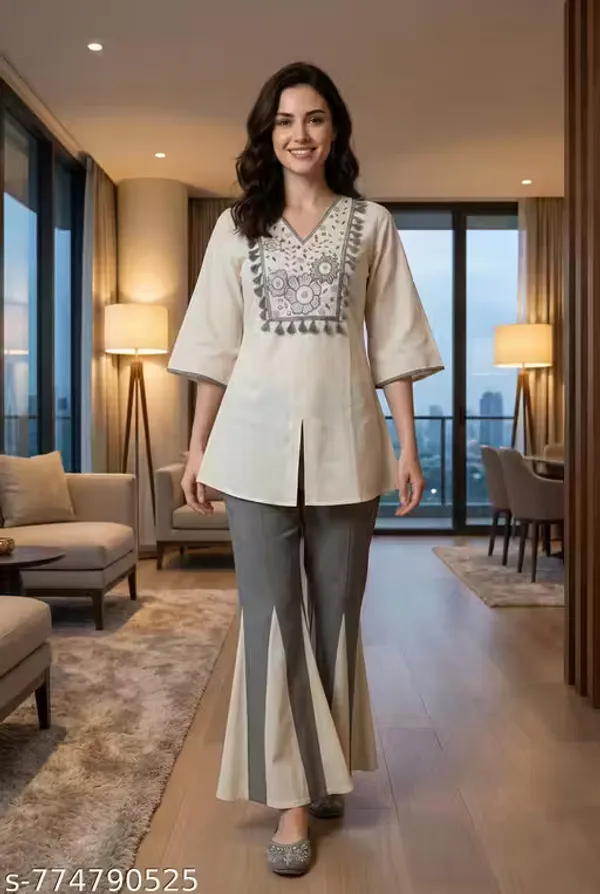Beige_Khadi_Cotton_Relaxed_Embroidered_Kurta_Palazzo_Set_For_Women