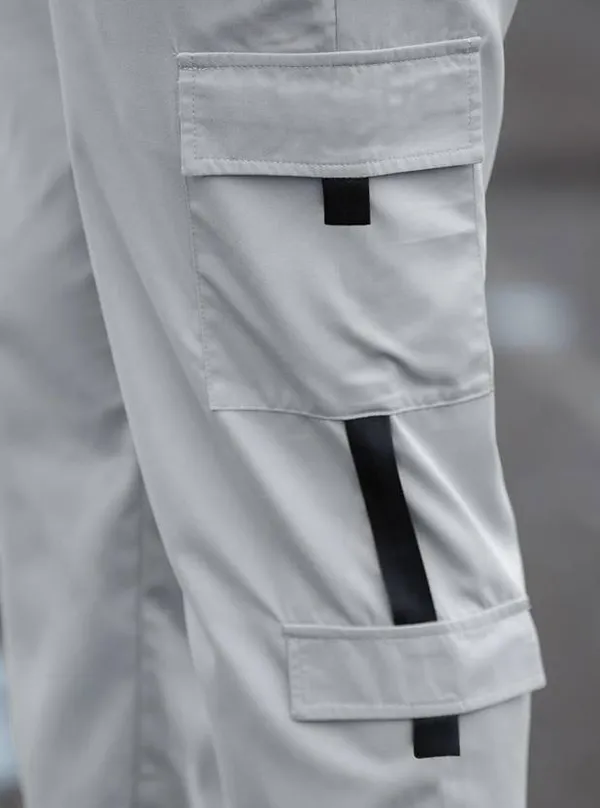 Light_Grey_Lycra_Tapered_Cargo_Pants_For_Men