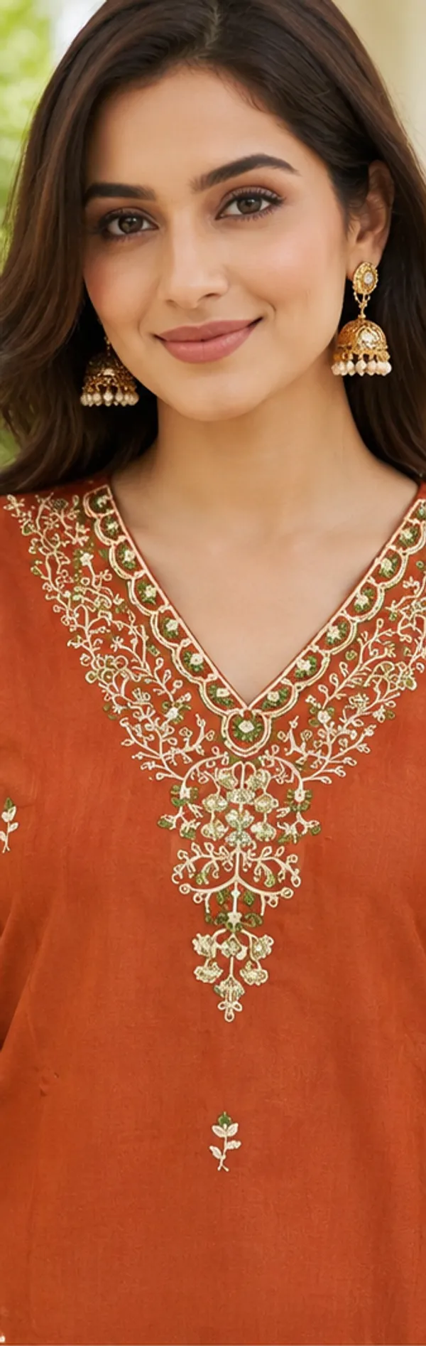 Orange_Chanderi_Silk_Straight_Embroidered_Kurta_Set_For_Women