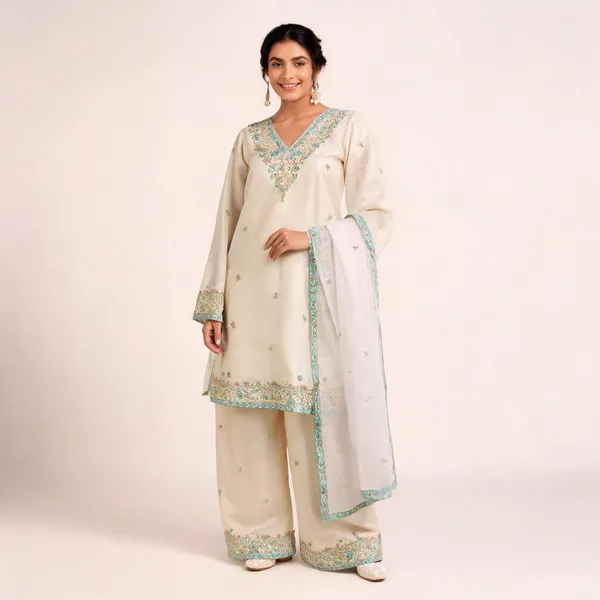White_Chanderi_Silk_Straight_Embroidered_Kurta_Set_For_Women