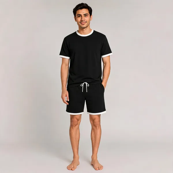 Black_Lycra_Relaxed_Fit_T-Shirt_Shorts_Set_For_Men
