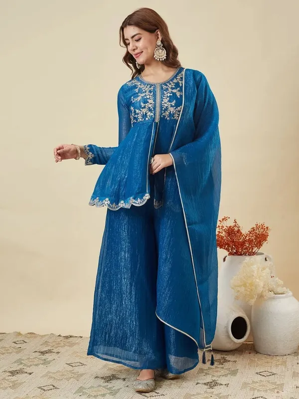 Blue_Ancysilk_Flared_Anarkali_Suit_Set_For_Women
