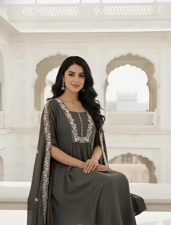 Grey_Silk_Flared_Embroidered_Anarkali_Kurta_Set_For_Women