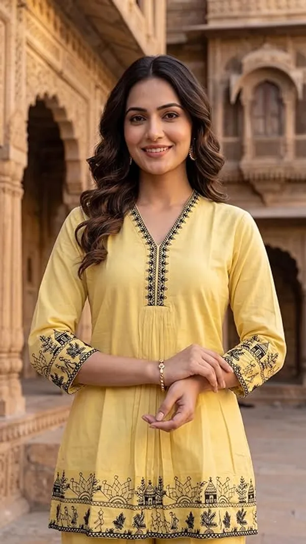 Yellow_Khadi_Cotton_Straight_Embroidered_Kurta_Set_For_Women