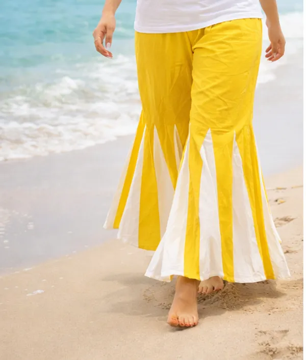 Yellow_White_Khadi_Cotton_Flared_Palazzo_Pants_For_Women