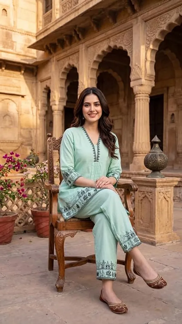 Mint_Green_Khadi_Cotton_Straight_Embroidered_Kurta_Set_For_Women