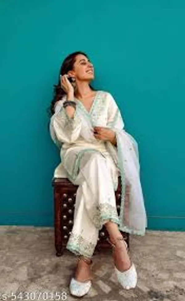 White_Chanderi_Silk_Straight_Embroidered_Kurta_Set_For_Women