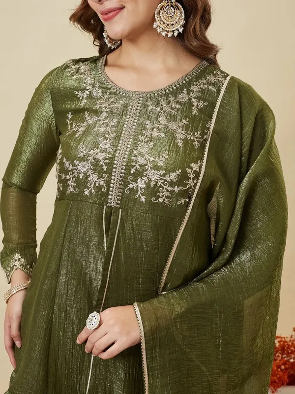 Olive_Green_Ancy_Silk_Straight_Embroidered_Salwar_Suit_For_Women