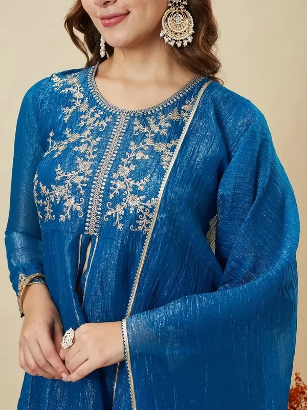 Blue_Ancysilk_Flared_Anarkali_Suit_Set_For_Women