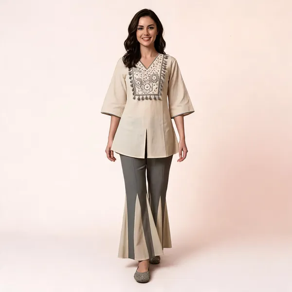 Beige_Khadi_Cotton_Relaxed_Embroidered_Kurta_Palazzo_Set_For_Women