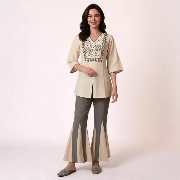 Beige_Khadi_Cotton_Relaxed_Embroidered_Kurta_Palazzo_Set_For_Women