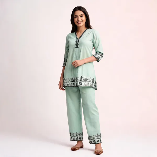 Mint_Green_Khadi_Cotton_Straight_Embroidered_Kurta_Set_For_Women