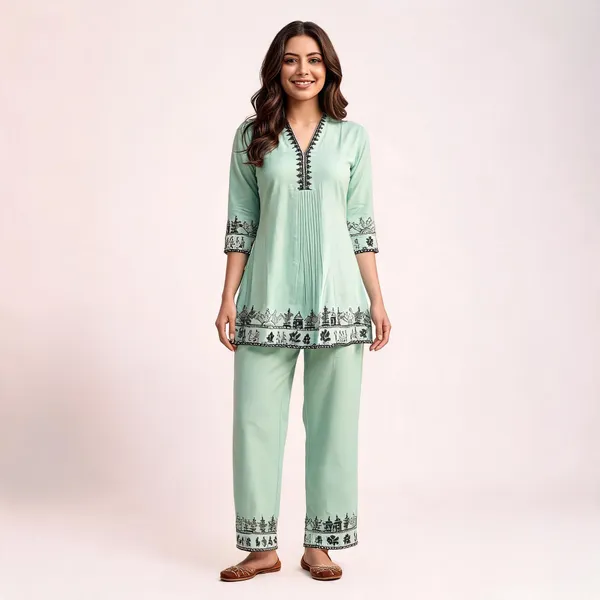Mint_Green_Khadi_Cotton_Straight_Embroidered_Kurta_Set_For_Women