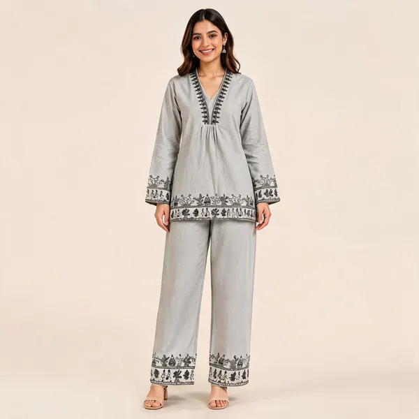 Grey_Khadi_Cotton_Relaxed_Printed_Kurta_Palazzo_Set_For_Women