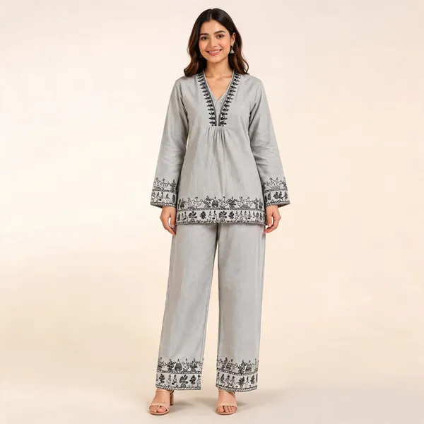 Grey_Khadi_Cotton_Relaxed_Printed_Kurta_Palazzo_Set_For_Women