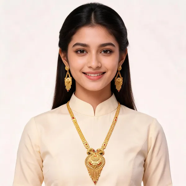 Gold_Micro_Gold_Pendant_Necklace_And_Earrings_Set_For_Women