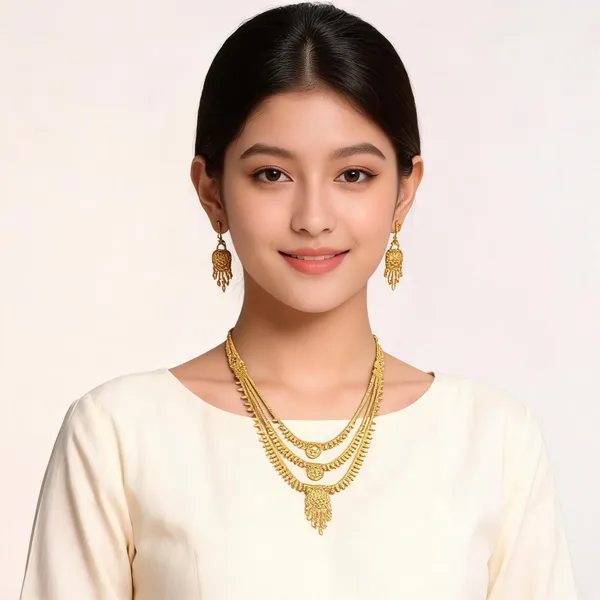 Gold_Micro_Gold_Layered_Necklace_And_Earrings_Set_For_Women
