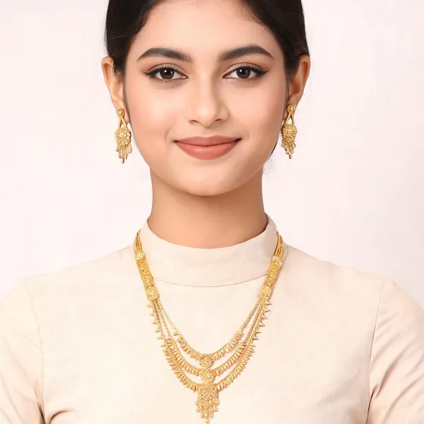 Gold_Micro_Gold_Layered_Necklace_And_Earrings_Set_For_Women