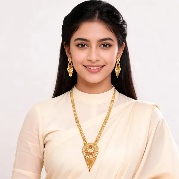 Gold_Micro_Gold_Pendant_Necklace_And_Earrings_Set_For_Women