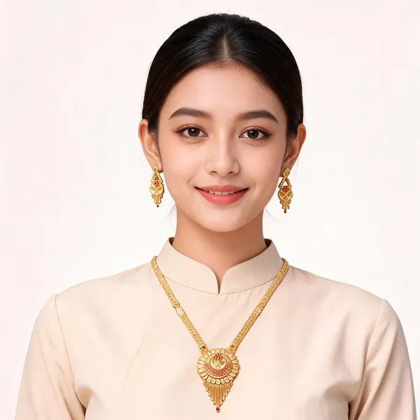 Gold_Micro_Gold_Pendant_Necklace_And_Earrings_Set_For_Women