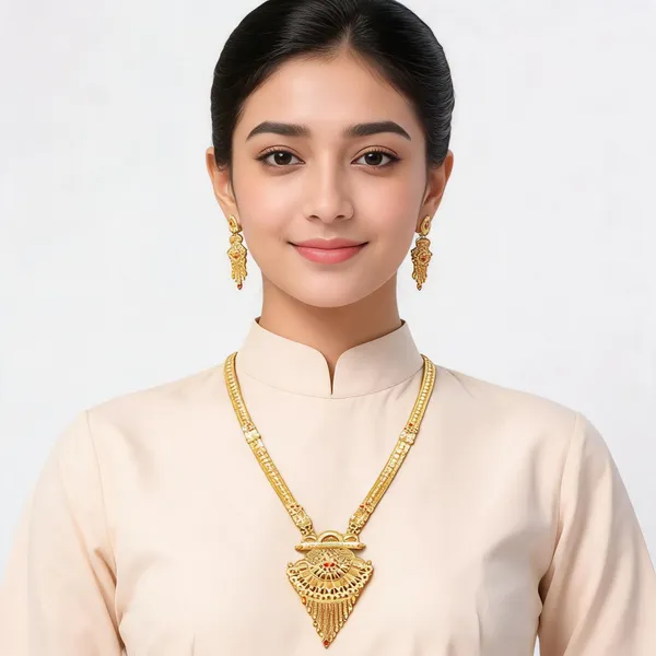 Gold_Micro_Gold_Traditional_Necklace_And_Earrings_Set_For_Women