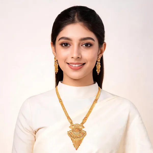 Gold_Micro_Gold_Traditional_Necklace_And_Earrings_Set_For_Women