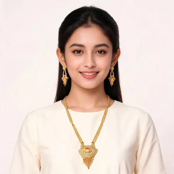 Gold_Micro_Gold_Necklace_And_Earrings_Set_For_Women