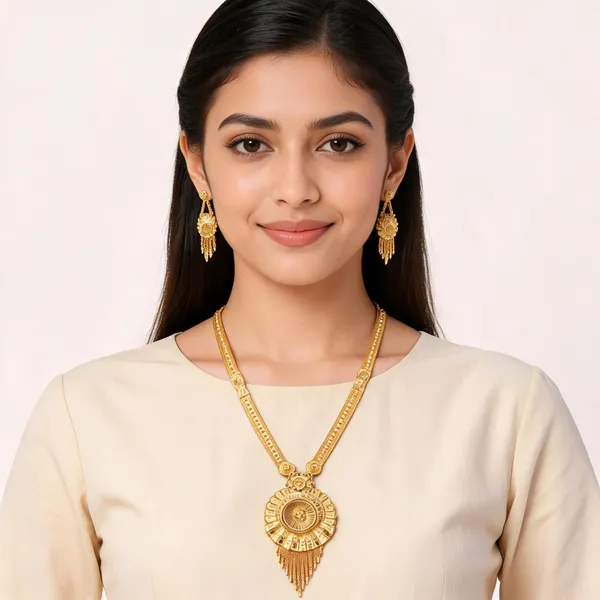 Gold_Micro_Gold_Floral_Pendant_Necklace_And_Earrings_Set_For_Women