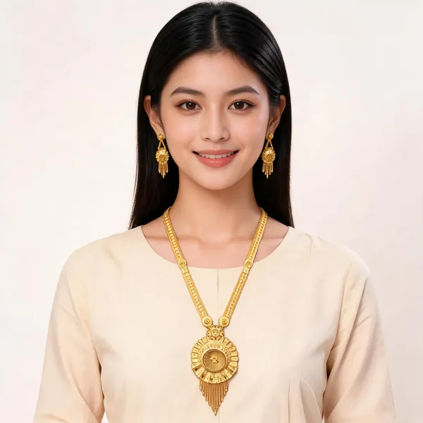 Gold_Micro_Gold_Floral_Pendant_Necklace_And_Earrings_Set_For_Women