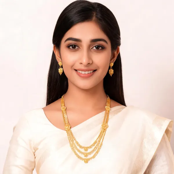 Gold_Micro_Gold_Layered_Necklace_And_Earring_Set_For_Women