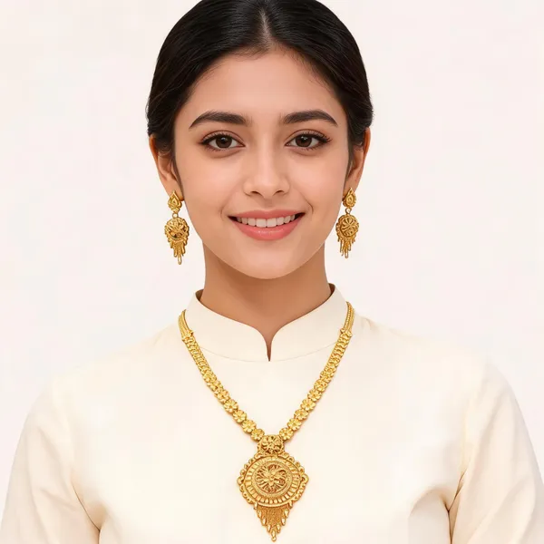 Gold_Micro_Gold_Floral_Pendant_Necklace_Set_For_Women