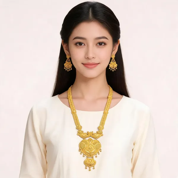 Gold_Micro_Gold_Traditional_Long_Necklace_And_Earrings_Set_For_Women