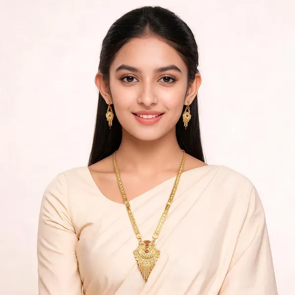 Gold_Micro_Gold_Pendant_Necklace_And_Earrings_Set_For_Women