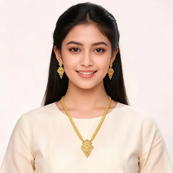 Gold_Micro_Gold_Pendant_Necklace_Set_With_Earrings_For_Women