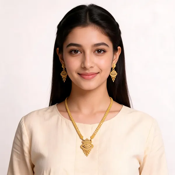Gold_Micro_Gold_Pendant_Necklace_Set_With_Earrings_For_Women