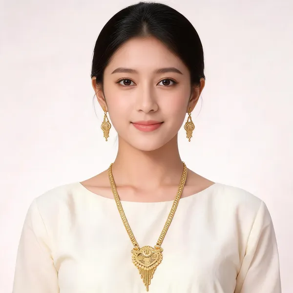 Gold_Micro_Gold_Traditional_Necklace_And_Earrings_Set_For_Women