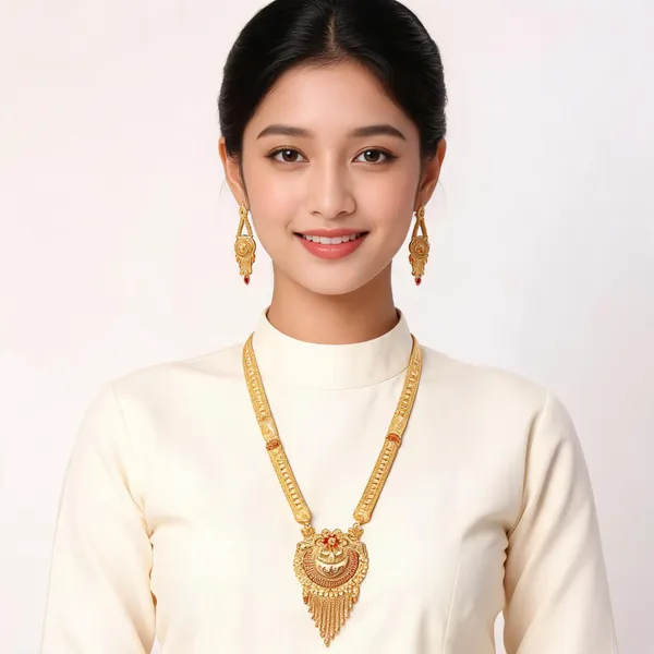 Gold_Micro_Gold_Traditional_Necklace_And_Earring_Set_For_Women