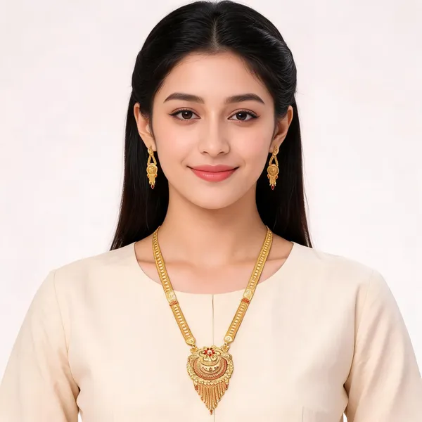 Gold_Micro_Gold_Traditional_Necklace_And_Earring_Set_For_Women