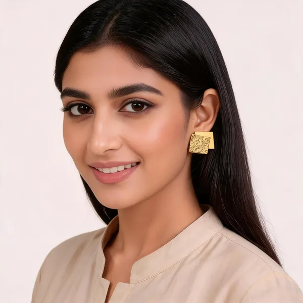 Gold_Tone_Textured_Square_Earrings_for_Women
