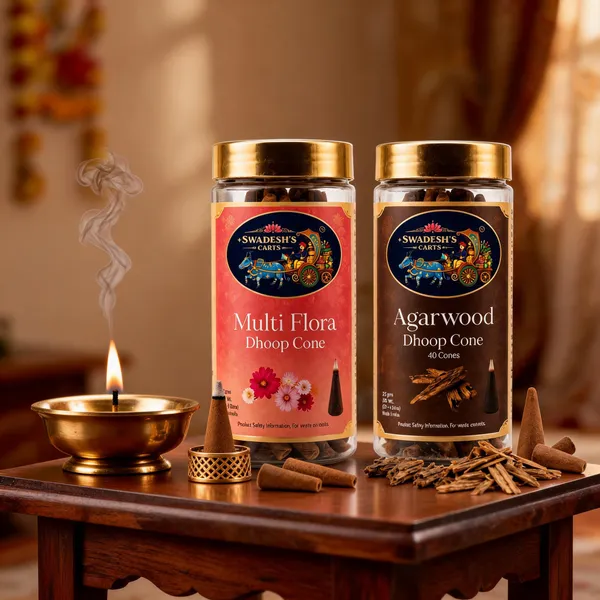 Swadesh's_Carts_Premium_Dhoop_Cone_Combo_Pack_|_Multiflora,_Agarwood_(Oud)_Fragrances_|_Long_Lasting_Natural_Incense_Cones_|_Charcoal_Free_|_Handcrafted_|_For_Pooja,_Meditation,_Yoga,_Temple_&_Home_Fragrance